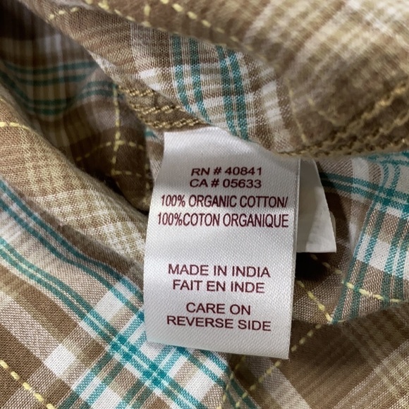 Ecoths Brown Short Sleeve Button Up Shirt Organic Cotton Size Medium - Picture 4 of 5
